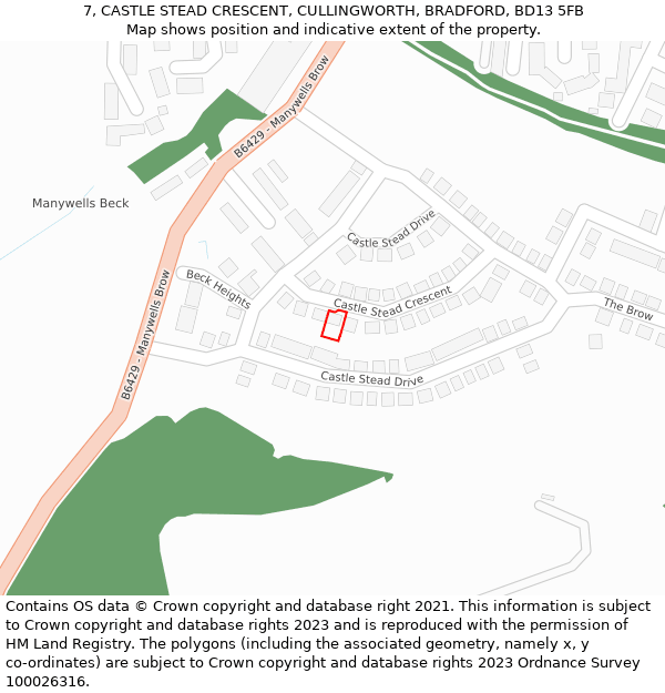 7, CASTLE STEAD CRESCENT, CULLINGWORTH, BRADFORD, BD13 5FB: Location map and indicative extent of plot