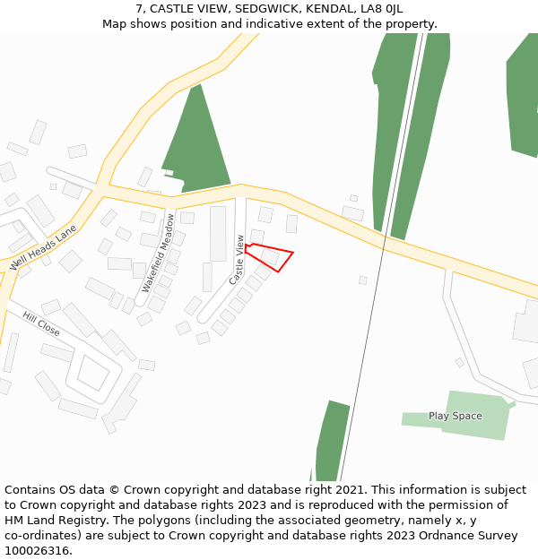 7, CASTLE VIEW, SEDGWICK, KENDAL, LA8 0JL: Location map and indicative extent of plot