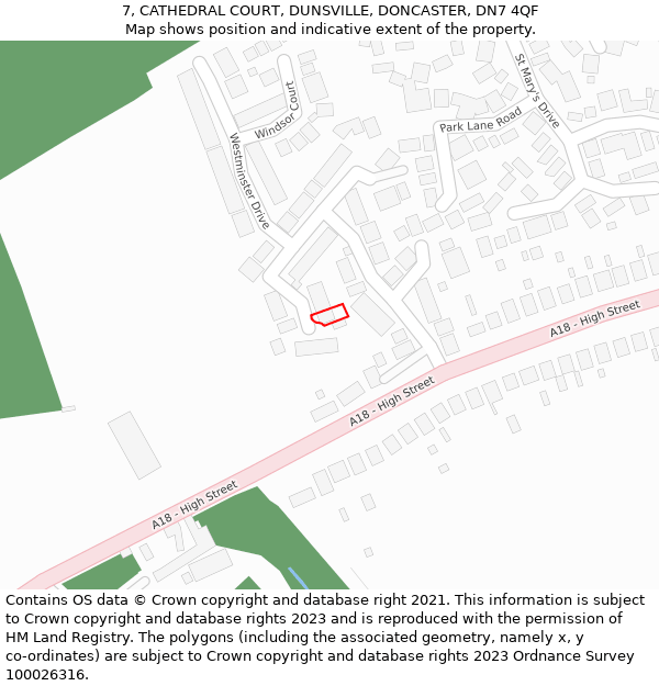 7, CATHEDRAL COURT, DUNSVILLE, DONCASTER, DN7 4QF: Location map and indicative extent of plot