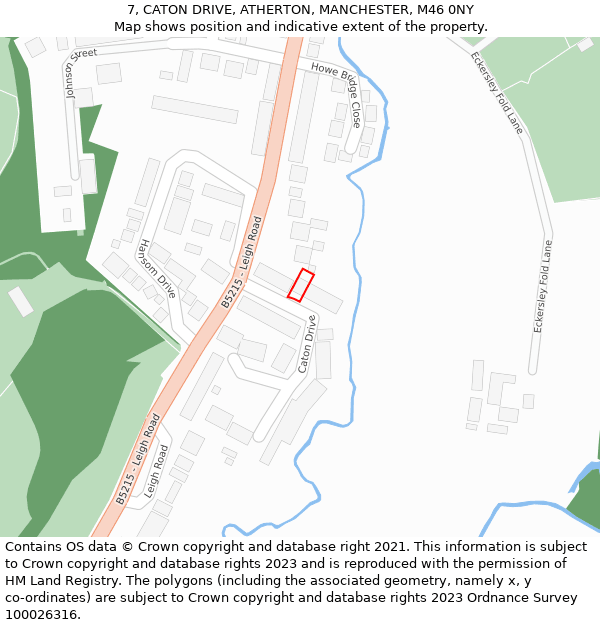 7, CATON DRIVE, ATHERTON, MANCHESTER, M46 0NY: Location map and indicative extent of plot