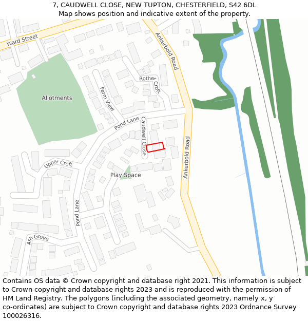 7, CAUDWELL CLOSE, NEW TUPTON, CHESTERFIELD, S42 6DL: Location map and indicative extent of plot