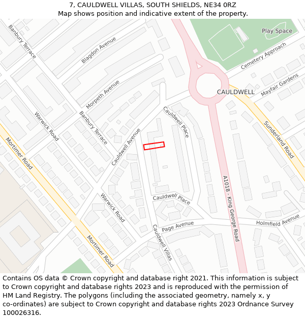 7, CAULDWELL VILLAS, SOUTH SHIELDS, NE34 0RZ: Location map and indicative extent of plot