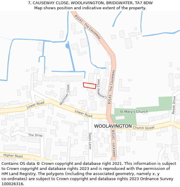 7, CAUSEWAY CLOSE, WOOLAVINGTON, BRIDGWATER, TA7 8DW: Location map and indicative extent of plot