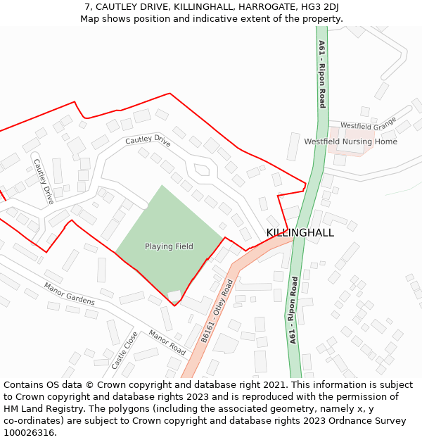 7, CAUTLEY DRIVE, KILLINGHALL, HARROGATE, HG3 2DJ: Location map and indicative extent of plot