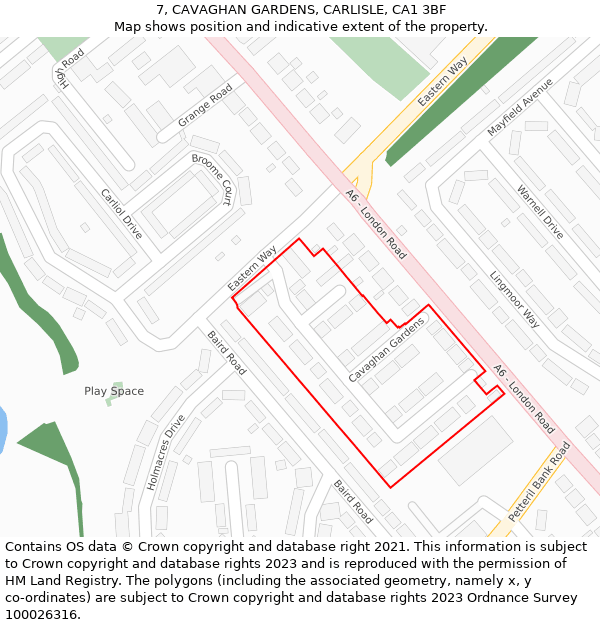 7, CAVAGHAN GARDENS, CARLISLE, CA1 3BF: Location map and indicative extent of plot