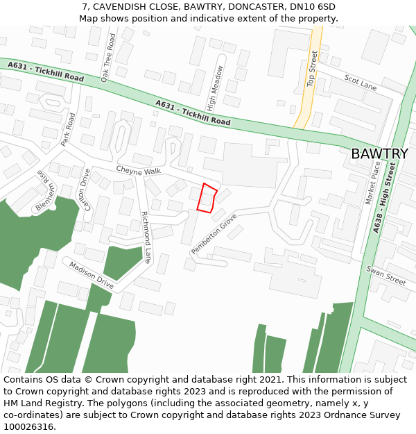 7, CAVENDISH CLOSE, BAWTRY, DONCASTER, DN10 6SD: Location map and indicative extent of plot