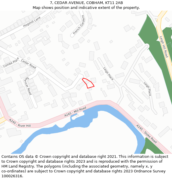7, CEDAR AVENUE, COBHAM, KT11 2AB: Location map and indicative extent of plot
