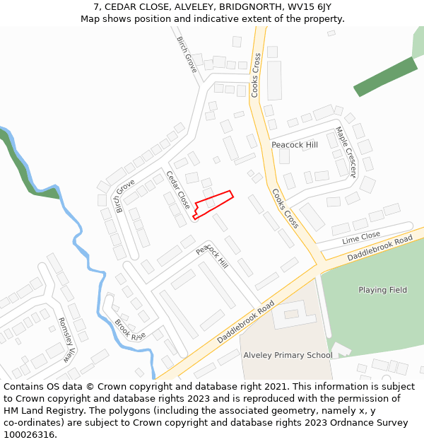 7, CEDAR CLOSE, ALVELEY, BRIDGNORTH, WV15 6JY: Location map and indicative extent of plot