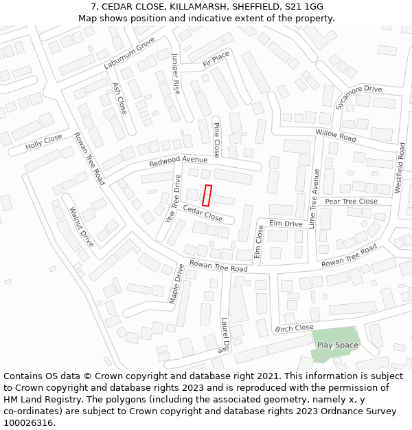 7, CEDAR CLOSE, KILLAMARSH, SHEFFIELD, S21 1GG: Location map and indicative extent of plot