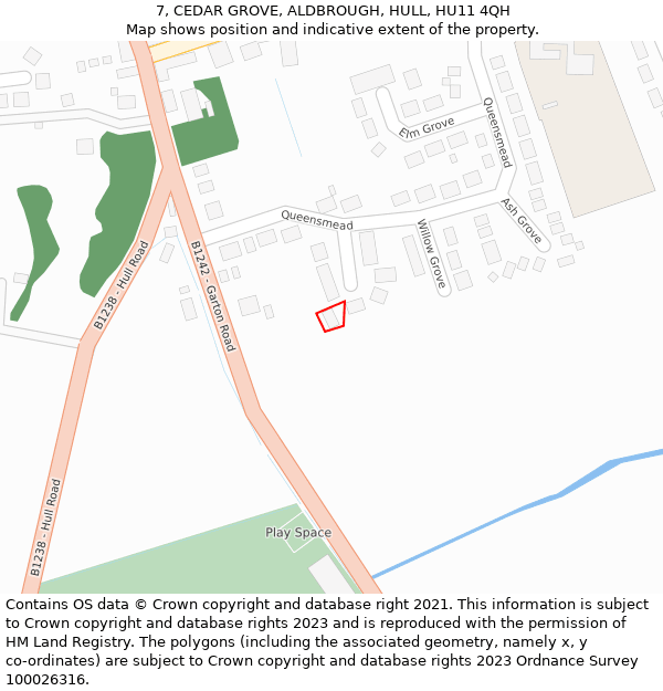 7, CEDAR GROVE, ALDBROUGH, HULL, HU11 4QH: Location map and indicative extent of plot