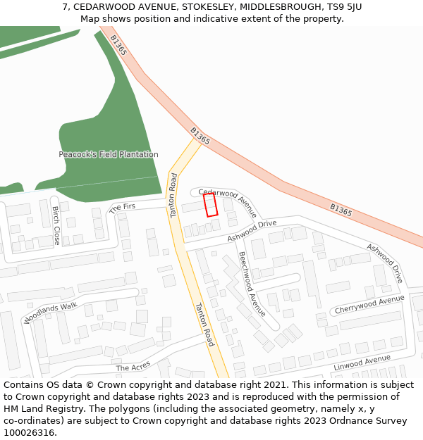 7, CEDARWOOD AVENUE, STOKESLEY, MIDDLESBROUGH, TS9 5JU: Location map and indicative extent of plot