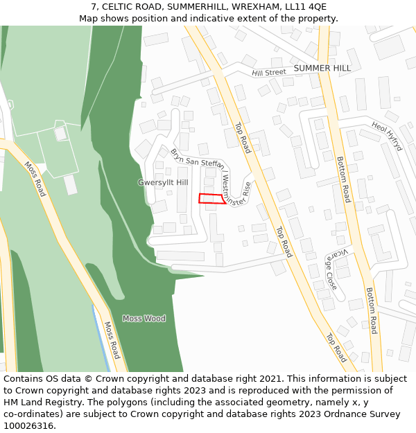 7, CELTIC ROAD, SUMMERHILL, WREXHAM, LL11 4QE: Location map and indicative extent of plot