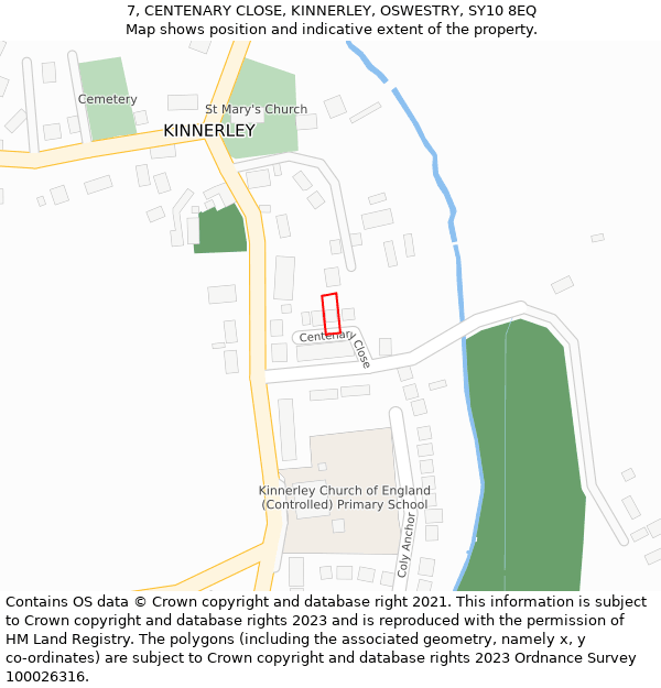 7, CENTENARY CLOSE, KINNERLEY, OSWESTRY, SY10 8EQ: Location map and indicative extent of plot