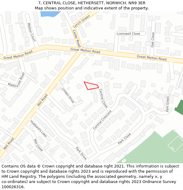 7, CENTRAL CLOSE, HETHERSETT, NORWICH, NR9 3ER: Location map and indicative extent of plot