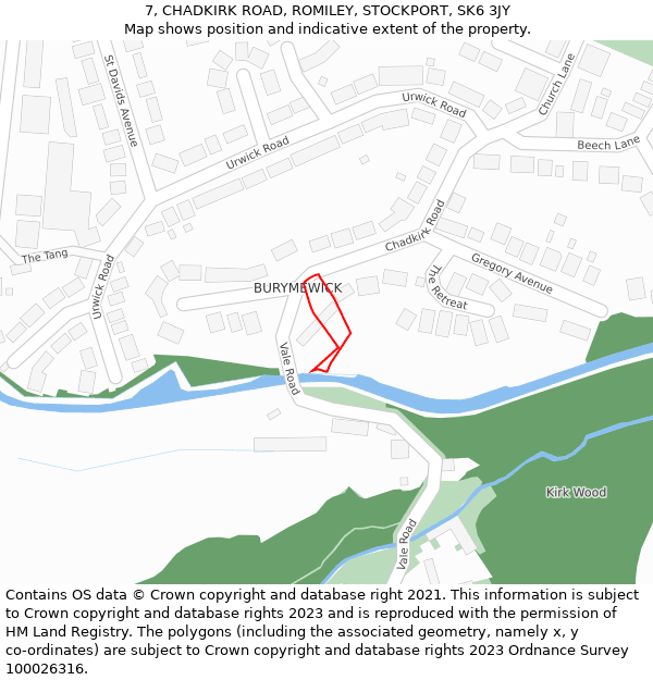 7, CHADKIRK ROAD, ROMILEY, STOCKPORT, SK6 3JY: Location map and indicative extent of plot