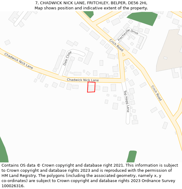 7, CHADWICK NICK LANE, FRITCHLEY, BELPER, DE56 2HL: Location map and indicative extent of plot