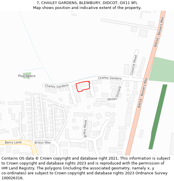 7, CHAILEY GARDENS, BLEWBURY, DIDCOT, OX11 9FL: Location map and indicative extent of plot