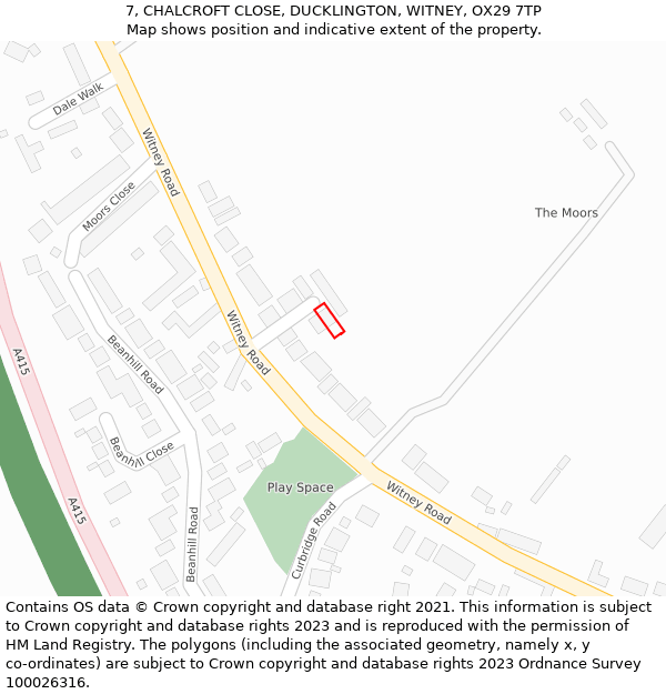 7, CHALCROFT CLOSE, DUCKLINGTON, WITNEY, OX29 7TP: Location map and indicative extent of plot