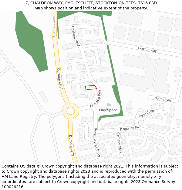 7, CHALDRON WAY, EAGLESCLIFFE, STOCKTON-ON-TEES, TS16 0SD: Location map and indicative extent of plot