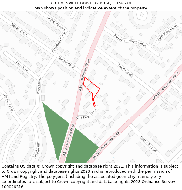 7, CHALKWELL DRIVE, WIRRAL, CH60 2UE: Location map and indicative extent of plot