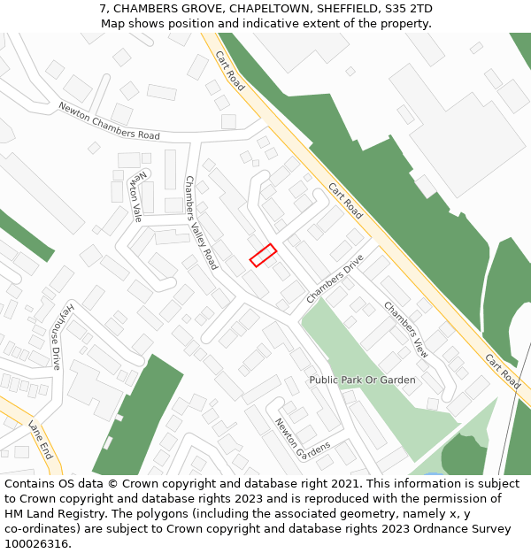 7, CHAMBERS GROVE, CHAPELTOWN, SHEFFIELD, S35 2TD: Location map and indicative extent of plot