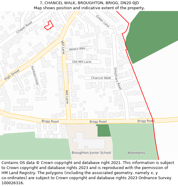 7, CHANCEL WALK, BROUGHTON, BRIGG, DN20 0JD: Location map and indicative extent of plot