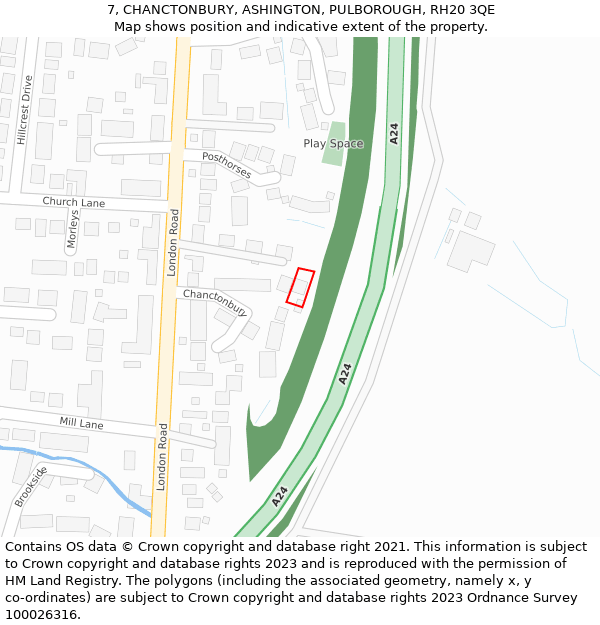 7, CHANCTONBURY, ASHINGTON, PULBOROUGH, RH20 3QE: Location map and indicative extent of plot