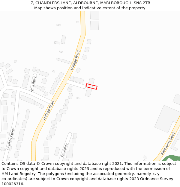 7, CHANDLERS LANE, ALDBOURNE, MARLBOROUGH, SN8 2TB: Location map and indicative extent of plot