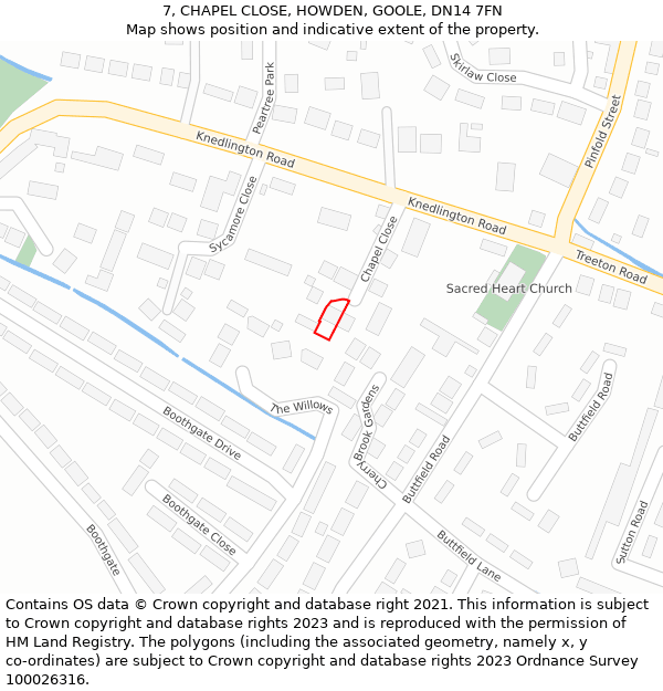 7, CHAPEL CLOSE, HOWDEN, GOOLE, DN14 7FN: Location map and indicative extent of plot