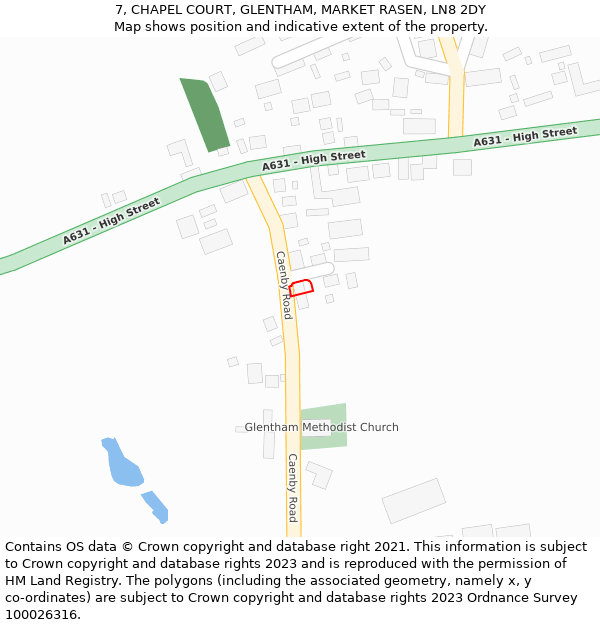 7, CHAPEL COURT, GLENTHAM, MARKET RASEN, LN8 2DY: Location map and indicative extent of plot