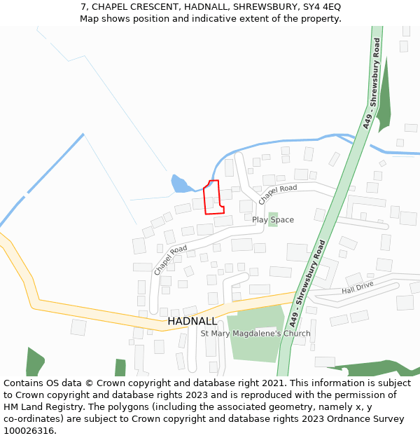 7, CHAPEL CRESCENT, HADNALL, SHREWSBURY, SY4 4EQ: Location map and indicative extent of plot