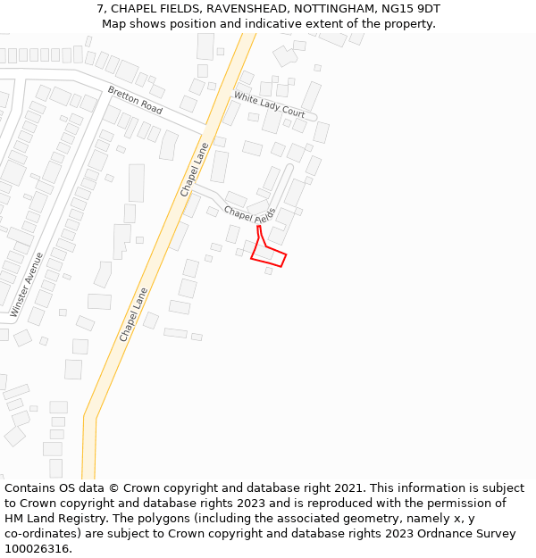 7, CHAPEL FIELDS, RAVENSHEAD, NOTTINGHAM, NG15 9DT: Location map and indicative extent of plot