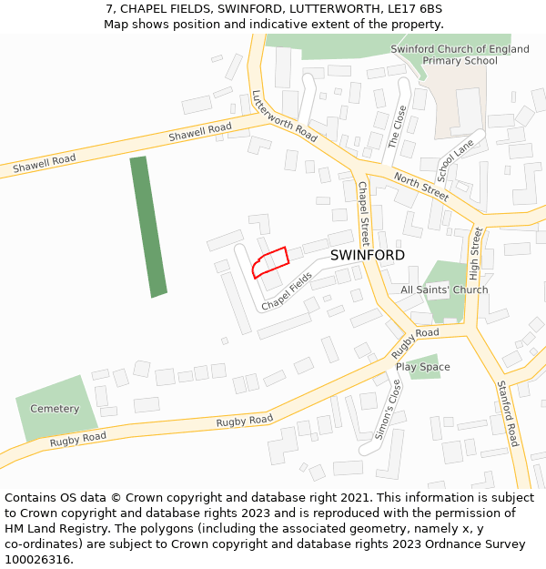 7, CHAPEL FIELDS, SWINFORD, LUTTERWORTH, LE17 6BS: Location map and indicative extent of plot