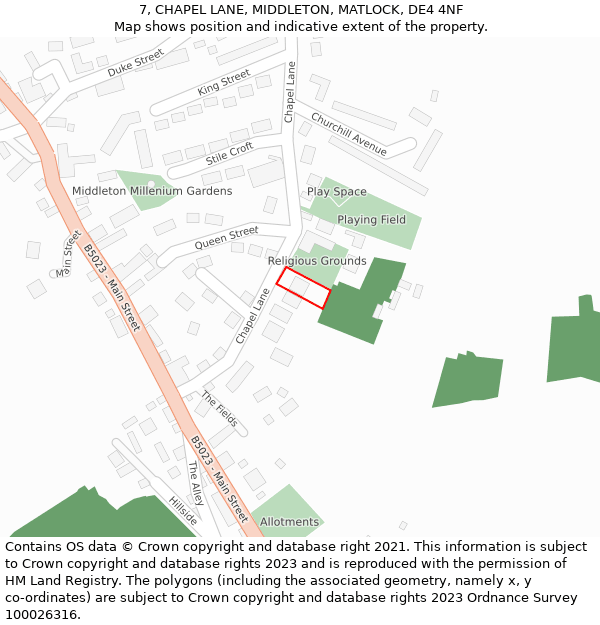 7, CHAPEL LANE, MIDDLETON, MATLOCK, DE4 4NF: Location map and indicative extent of plot