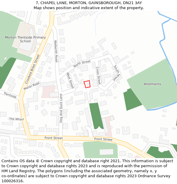 7, CHAPEL LANE, MORTON, GAINSBOROUGH, DN21 3AY: Location map and indicative extent of plot