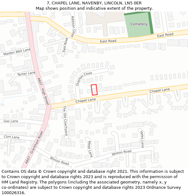 7, CHAPEL LANE, NAVENBY, LINCOLN, LN5 0ER: Location map and indicative extent of plot