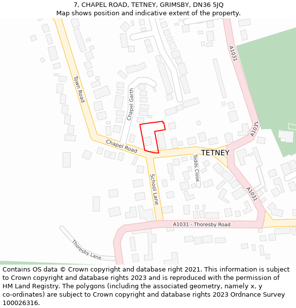 7, CHAPEL ROAD, TETNEY, GRIMSBY, DN36 5JQ: Location map and indicative extent of plot