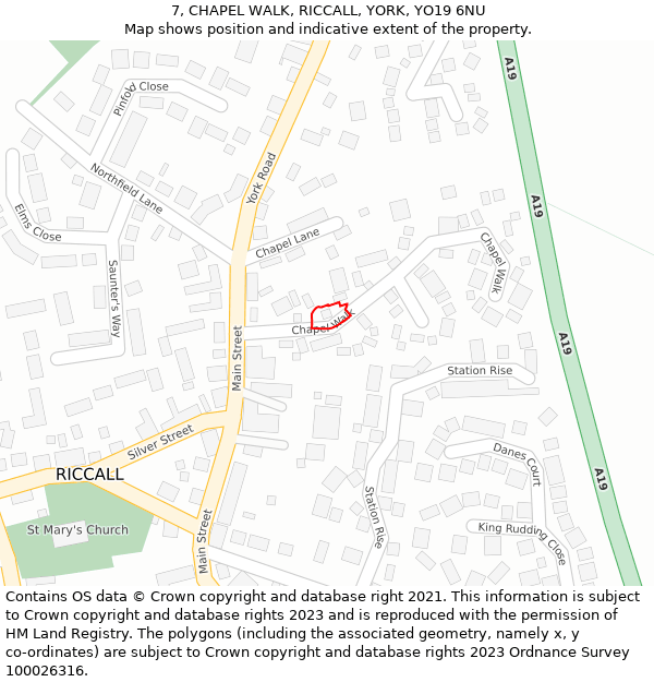 7, CHAPEL WALK, RICCALL, YORK, YO19 6NU: Location map and indicative extent of plot