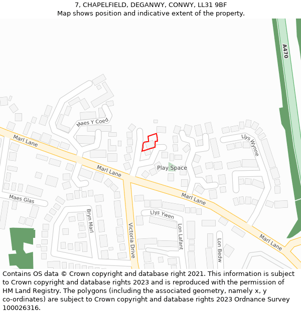 7, CHAPELFIELD, DEGANWY, CONWY, LL31 9BF: Location map and indicative extent of plot