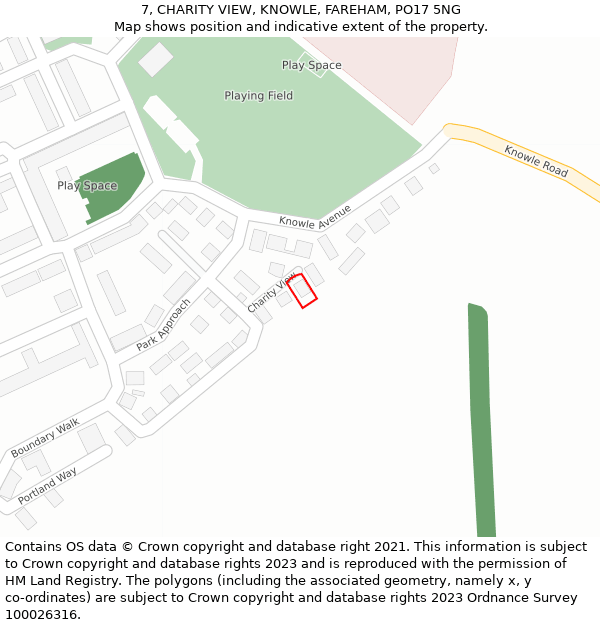 7, CHARITY VIEW, KNOWLE, FAREHAM, PO17 5NG: Location map and indicative extent of plot