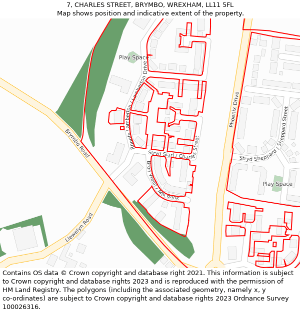 7, CHARLES STREET, BRYMBO, WREXHAM, LL11 5FL: Location map and indicative extent of plot