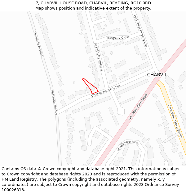 7, CHARVIL HOUSE ROAD, CHARVIL, READING, RG10 9RD: Location map and indicative extent of plot