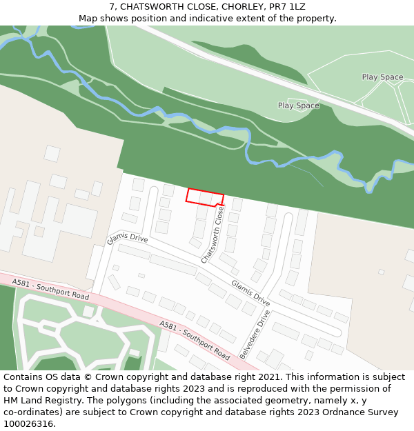 7, CHATSWORTH CLOSE, CHORLEY, PR7 1LZ: Location map and indicative extent of plot