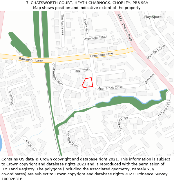 7, CHATSWORTH COURT, HEATH CHARNOCK, CHORLEY, PR6 9SA: Location map and indicative extent of plot