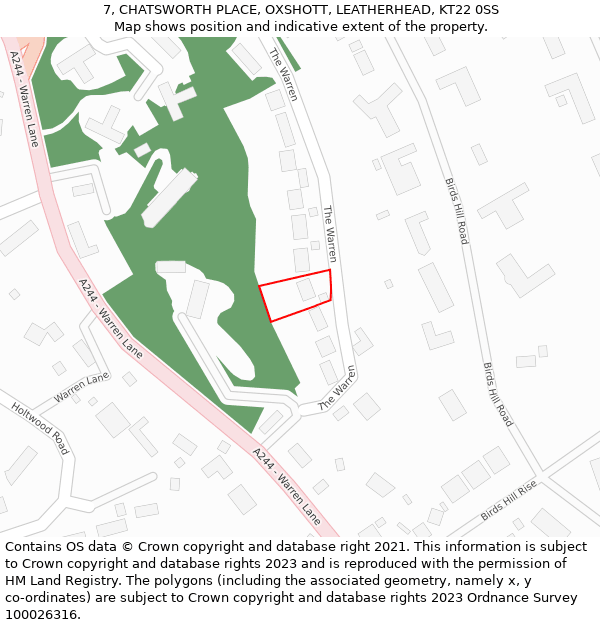 7, CHATSWORTH PLACE, OXSHOTT, LEATHERHEAD, KT22 0SS: Location map and indicative extent of plot