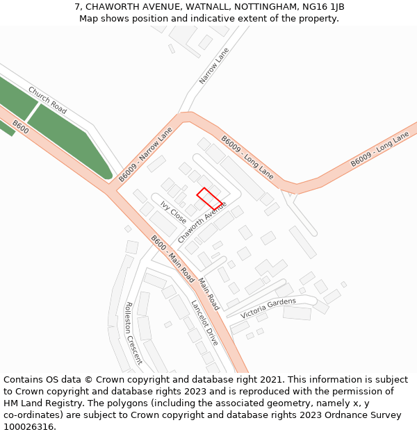 7, CHAWORTH AVENUE, WATNALL, NOTTINGHAM, NG16 1JB: Location map and indicative extent of plot