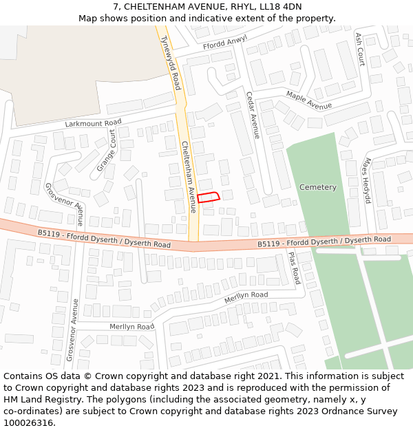 7, CHELTENHAM AVENUE, RHYL, LL18 4DN: Location map and indicative extent of plot