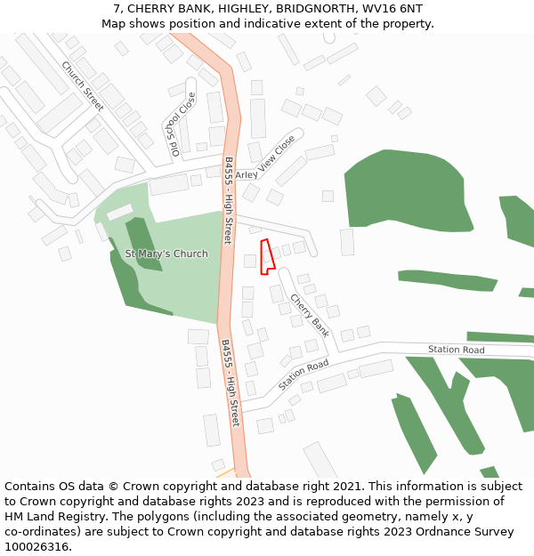 7, CHERRY BANK, HIGHLEY, BRIDGNORTH, WV16 6NT: Location map and indicative extent of plot