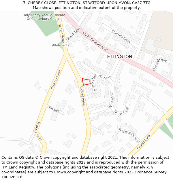 7, CHERRY CLOSE, ETTINGTON, STRATFORD-UPON-AVON, CV37 7TG: Location map and indicative extent of plot