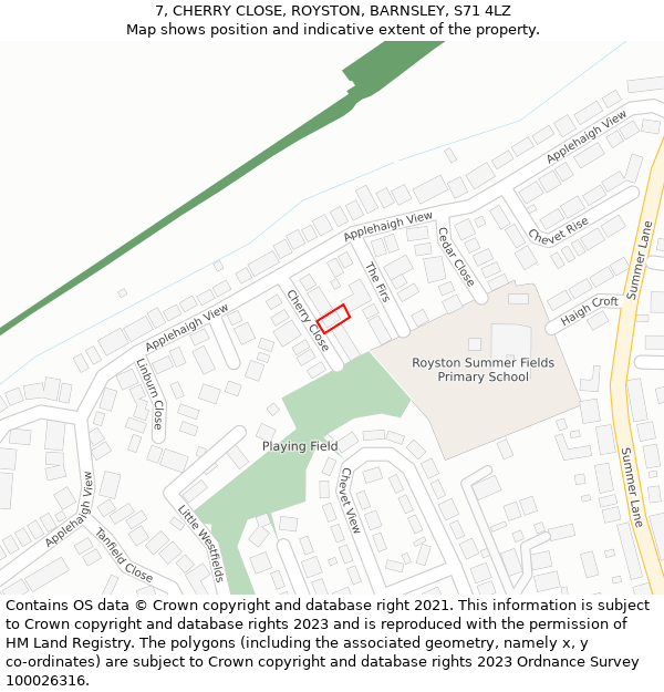 7, CHERRY CLOSE, ROYSTON, BARNSLEY, S71 4LZ: Location map and indicative extent of plot